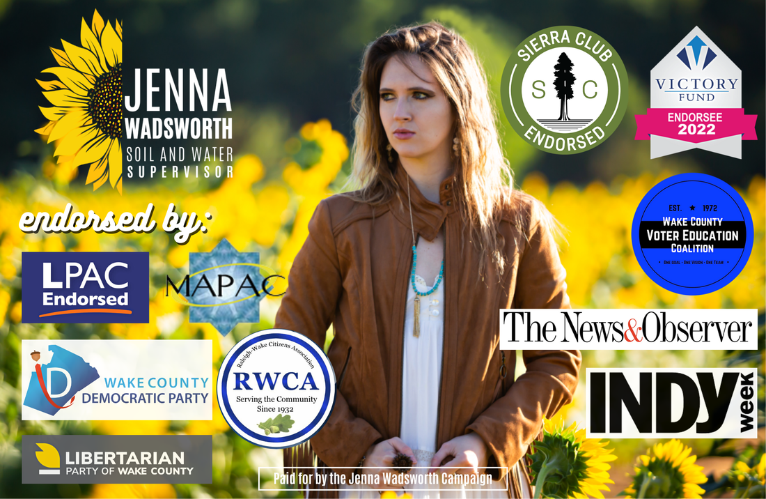 PictureJenna Wadsworth endorsement graphic. Background is a photo of Jenna wearing a fringed brown leather jacket and white dress in a field of sunflowers. Her logo is on the upper lefthand corner. Below that is the text 